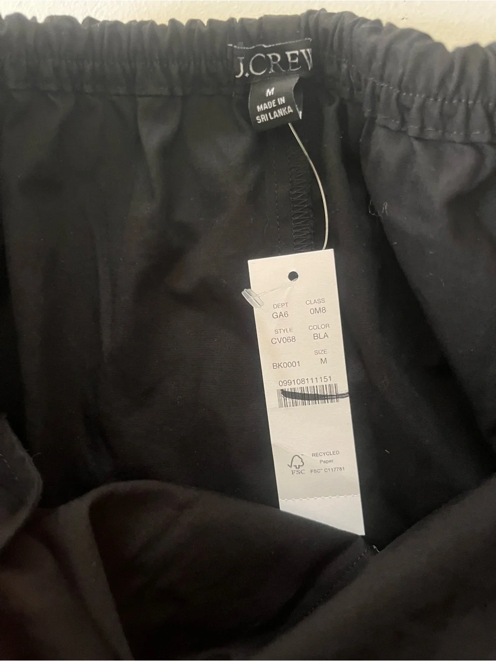 NWT J Crew Black Cruise drawstring short in cotton poplin